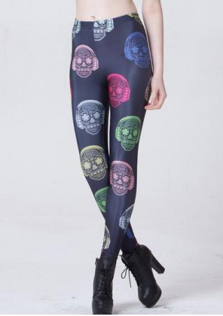 Multicolor Skull Printed Stretchy Leggings