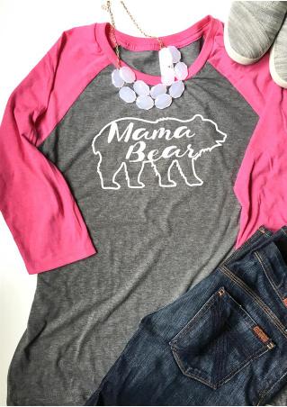 Letter Mama Bear Printed Splicing Three Quarter Sleeve T-Shirt