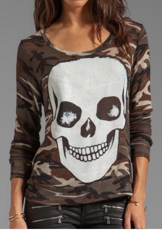 Skull Camouflage Printed O-Neck T-Shirt