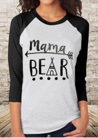 MAMA BEAR Printed Splicing T-Shirt