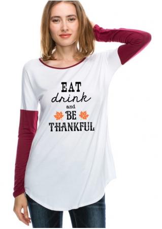 EAT Letter Printed Splicing Long Sleeve T-Shirt