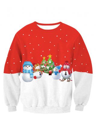 Christmas Snowman Printed O-Neck Sweatshirt