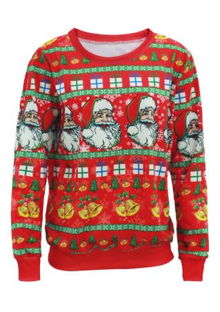 Christmas Santa Claus Printed O-Neck Sweatshirt