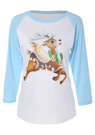Christmas Reindeer Printed O-Neck T-Shirt