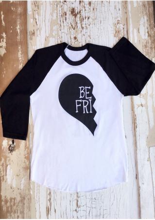 BE FRI Printed Splicing O-Neck T-Shirt