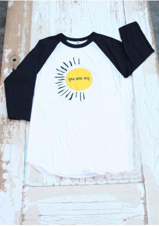 Sun Letter Printed O-Neck T-Shirt