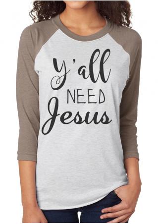 JESUS Letter Printed Splicing T-Shirt