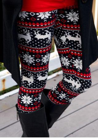 Christmas Reindeer Snowflake Printed Skinny Leggings