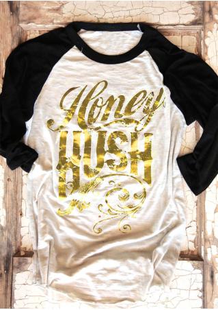 HONEY HUSH Printed Splicing T-Shirt Without Necklace