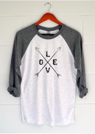 LOVE Arrow Printed Splicing O-Neck T-Shirt