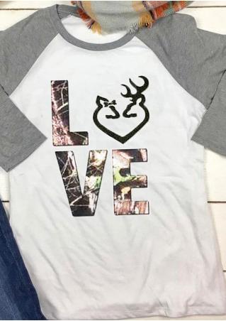 LOVE Printed Splicing Three Quarter Sleeve T-Shirt