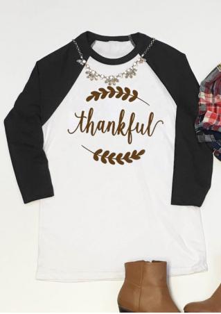 Thankful Printed Splicing T-Shirt Without Necklace