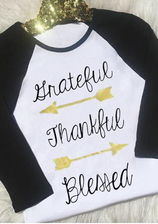Greateful Thankful Letter Arrow Printed T-Shirt