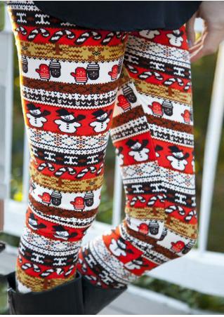Christmas Snowman Gloves Printed Leggings