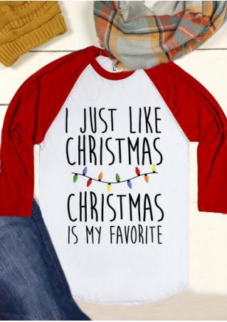 Christmas Letter Printed Splicing T-Shirt