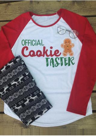 Letter Cookie Printed Splicing O-Neck T-Shirt