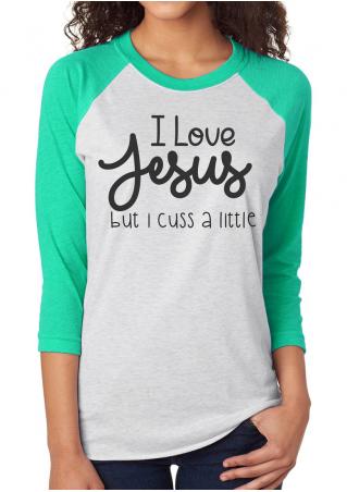 I Love Jesus Printed Splicing T-Shirt