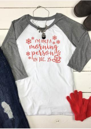 Christmas Letter Snowflake Printed Splicing T-Shirt