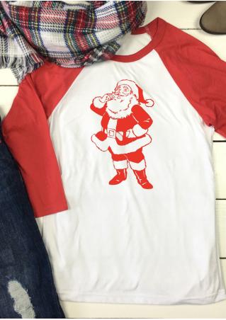 Christmas Santa Claus Printed Splicing T-Shirt