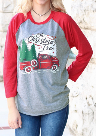 Oh Christmas Tree Printed Splicing T-Shirt