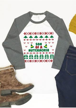 Christmas Letter Printed Splicing T-Shirt