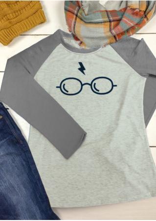 Harry Potter Glasses Printed Splicing Long Sleeve T-Shirt