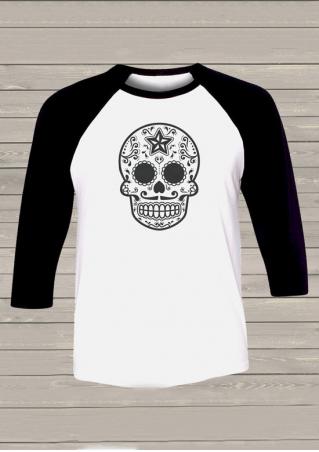 Skull Printed Splicing T-Shirt