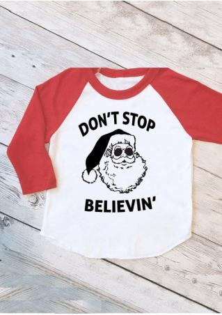 Christmas Santa Claus Letter Printed Splicing T-Shirt