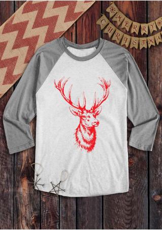 Christmas Reindeer Printed Splicing T-Shirt