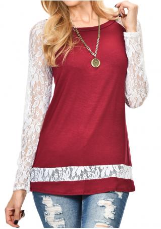 Lace Splicing O-Neck Blouse Without Necklace