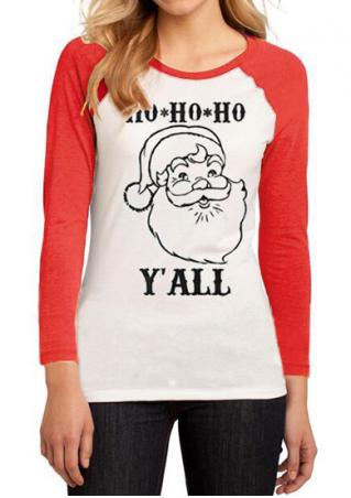 Christmas Santa Claus Printed Splicing Fashion T-Shirt