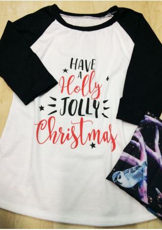 Christmas Holly Printed Splicing T-Shirt