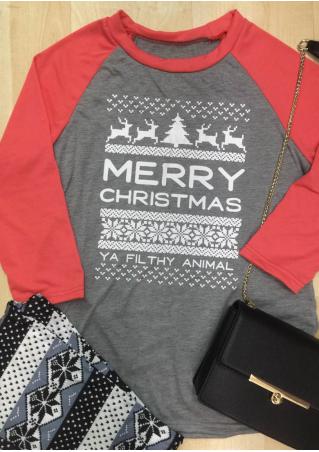 MERRY CHRISTMAS Printed Splicing T-Shirt
