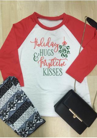 Letter Printed Splicing Three Quarter T-Shirt