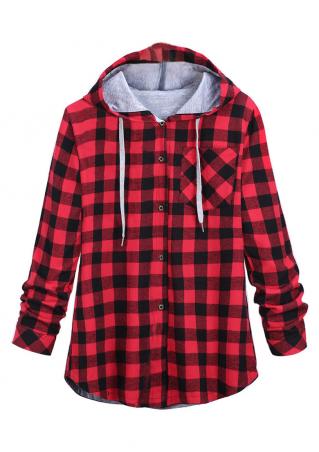 Plaid Printed Front Pocket Shirt With Hood
