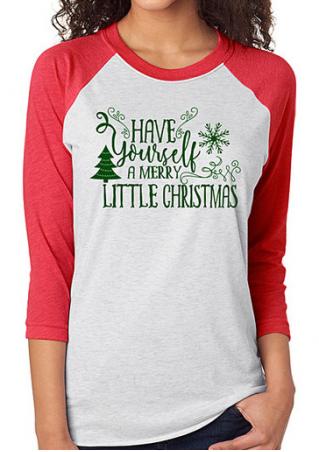 Christmas Letter Tree Printed Splicing T-Shirt
