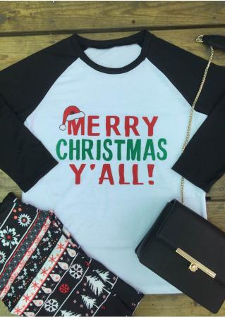 Merry Christmas Printed Splicing T-Shirt