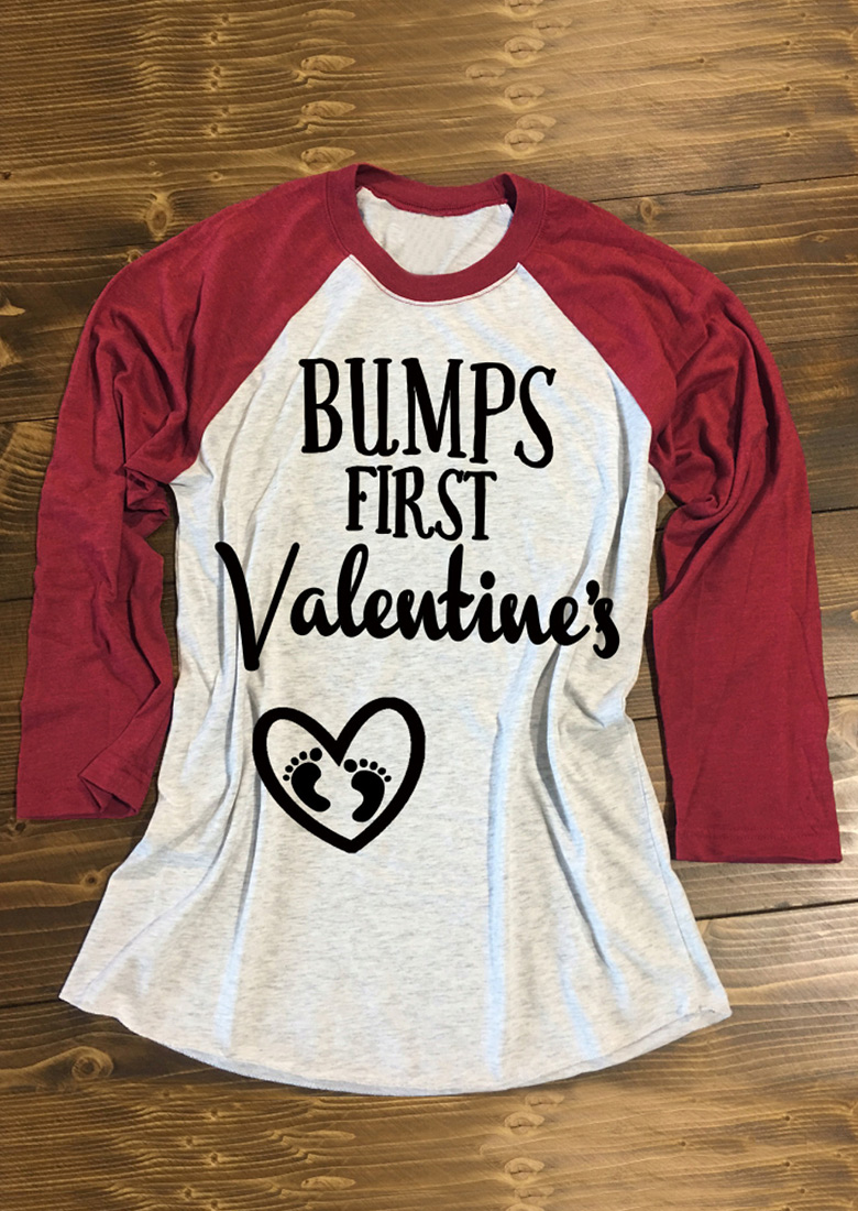 BUMPS FIRST Valentine's Printed Splicing T-Shirt - Fairyseason