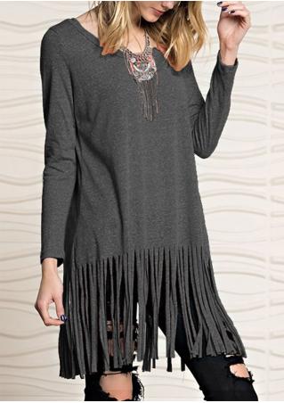 Solid Tassel Splicing Blouse Without Necklace