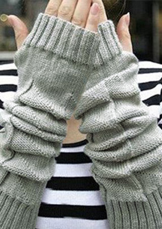 

Solid Knitted Fingerless Gloves, Black;gray, 102133