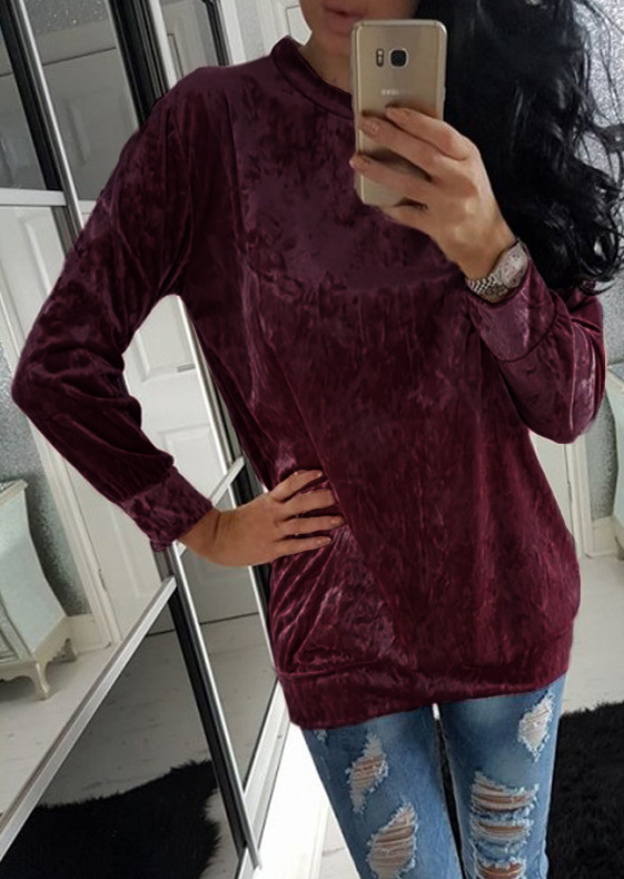 Solid Velvet Casual Sweatshirt - Fairyseason