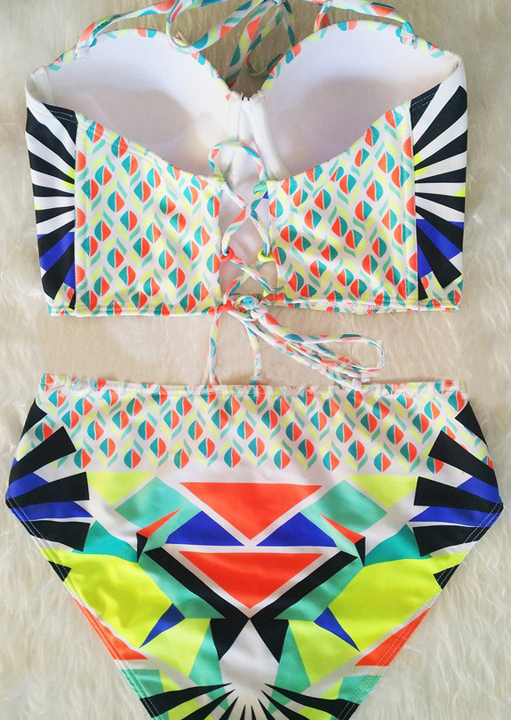 Color Block Geometric Bikini Set without Necklace - Fairyseason