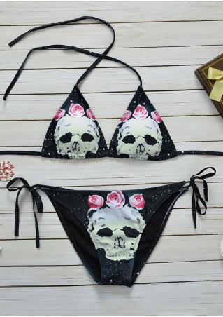Skull Floral Strappy Bikini Set