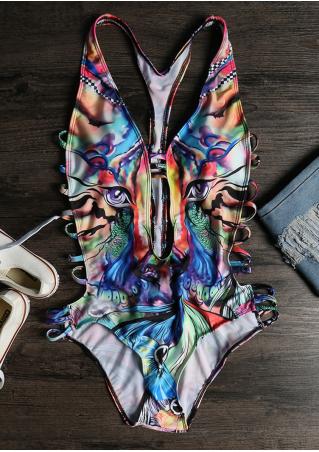 Multicolor Tiger Hollow Out Sexy Swimsuit