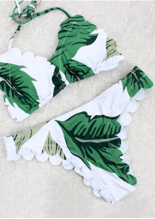 Leaf Flouncing Halter Sexy Bikini Set