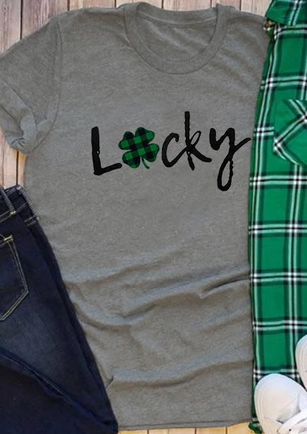 

Lucky Shamrock Buffalo Plaid Short Sleeve T-Shirt, White;gray;green, 110418