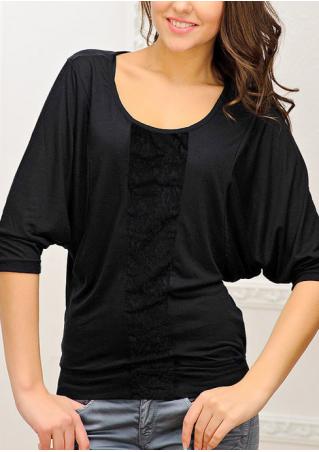 Solid Lace Splicing Batwing Sleeve Blouse