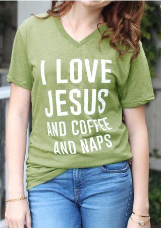 I Love Jesus And Coffee And Naps T-Shirt without Necklace