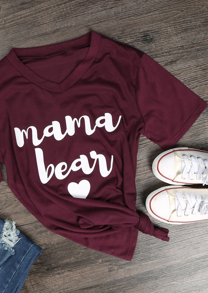 

Mama Bear Heart T-Shirt, Gray;plum, 113002