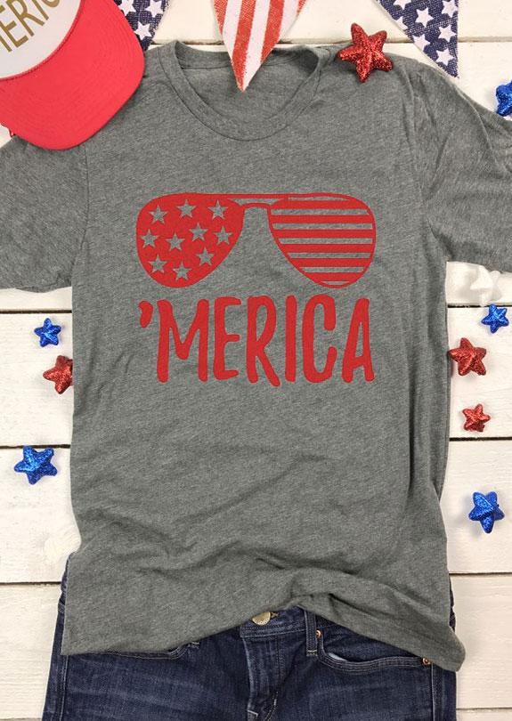 

Merica Glasses T-Shirt Tee, White;dark grey, 122168